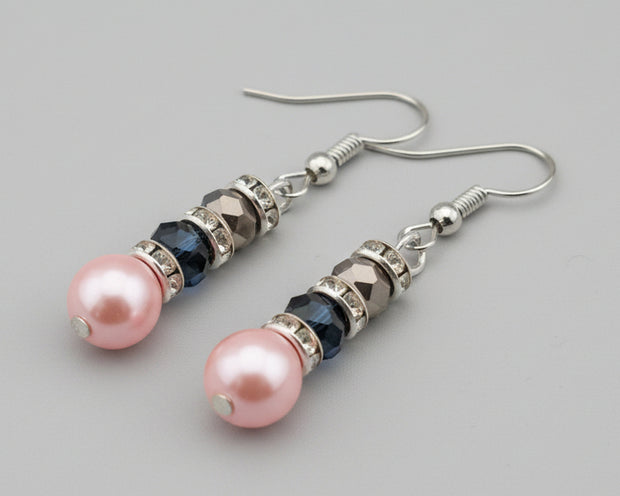 Pink & Black Crackle Beaded Earrings