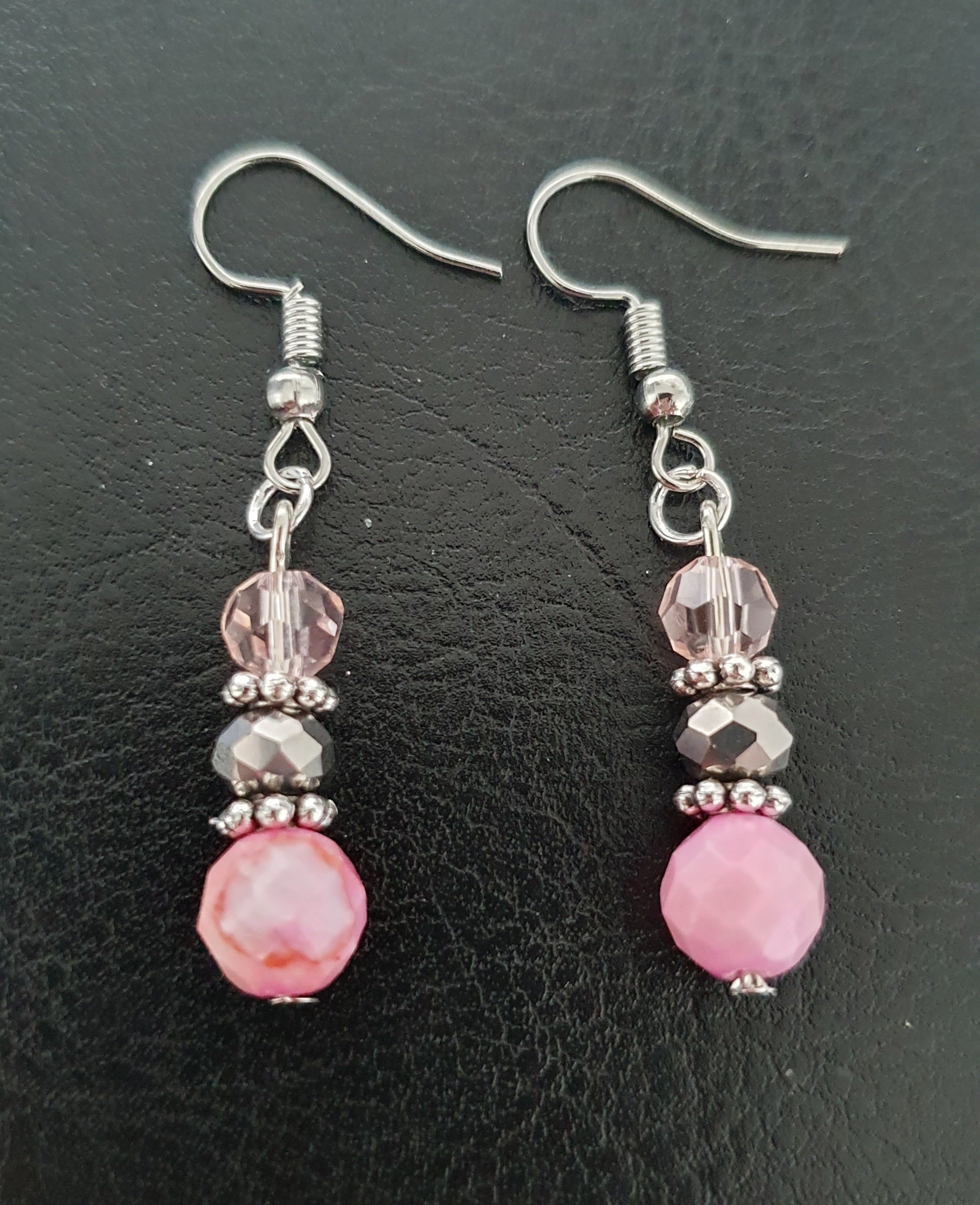 Pink, Black & Daisy Spacer Earrings
