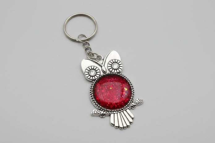 Handmade  red silver owl keyring - Arts Crafts Shack