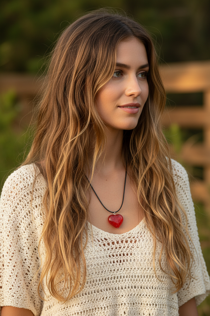 Red Heart on Black Cord Necklace