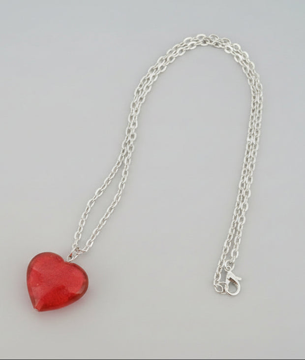 Red Heart on Silver Coloured Necklace