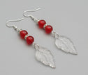Red Pierced Earrings with Leaf