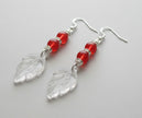 Sterling Silver Earrings with Red Beads & Feathers