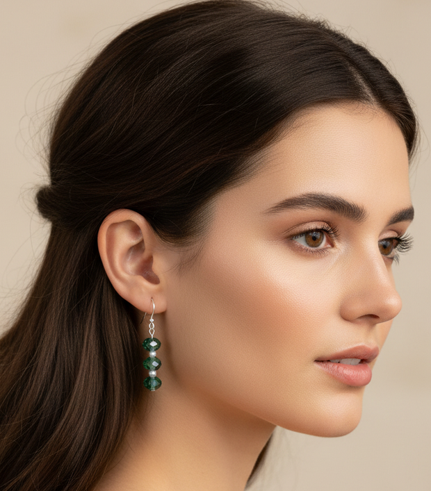 Sterling Silver Green Drop Earrings