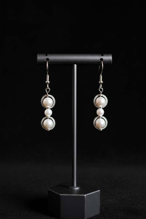 Sterling Silver Pearl & Circles Pierced Earrings