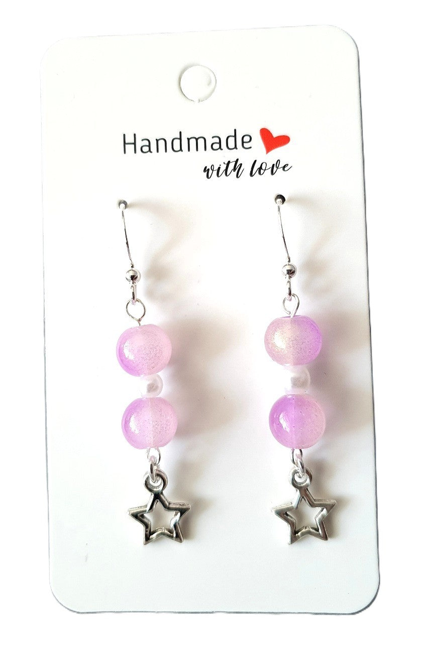 Sterling Silver Pink Beads & Star Earrings