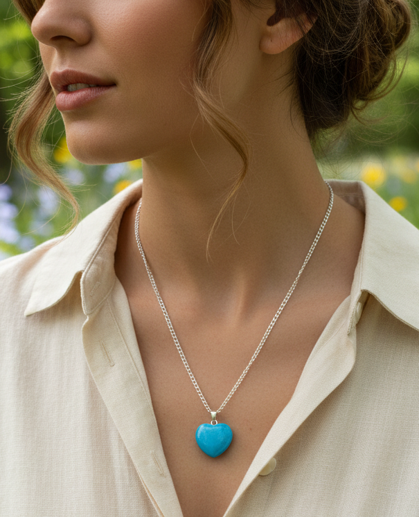 Teal Heart on Chain Necklace