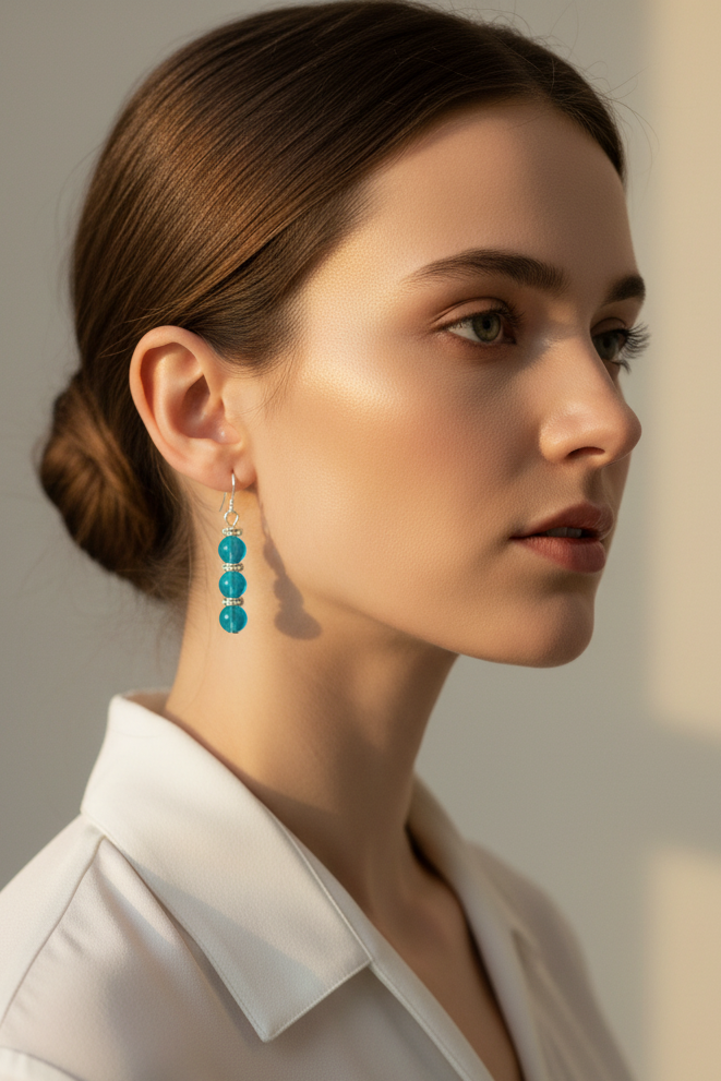 Tripe Drop Teal Pierced Earrings