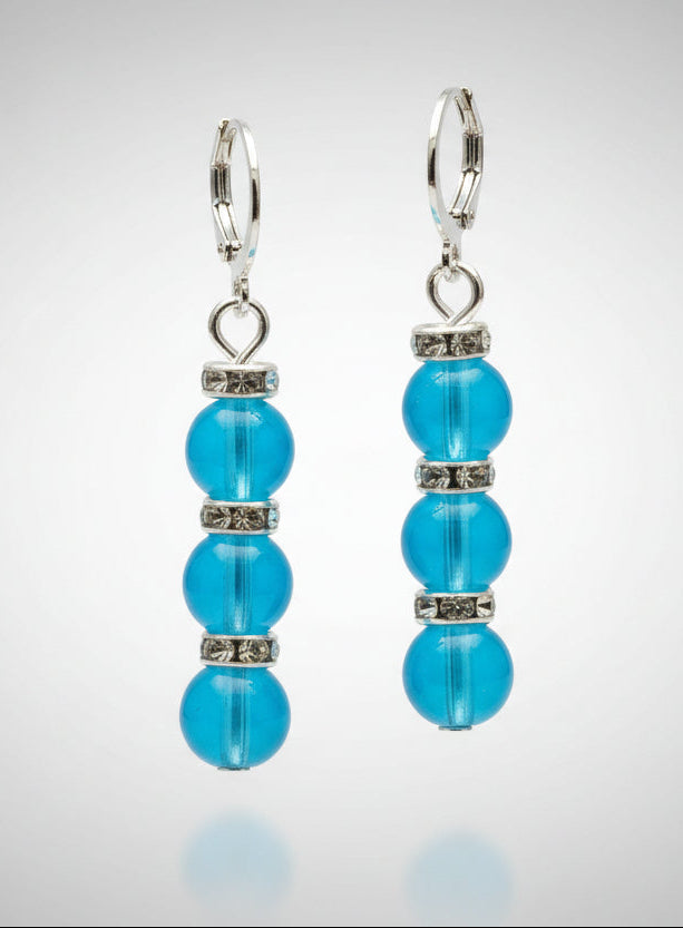 Triple Drop Teal Pierced Earrings