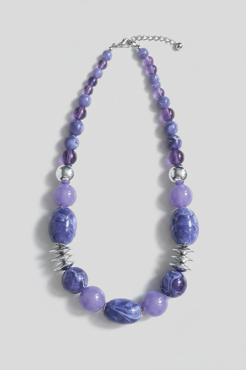 Necklace with purple and blue beads