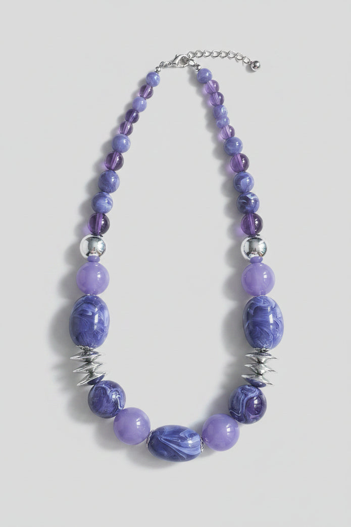 Necklace with purple and blue beads