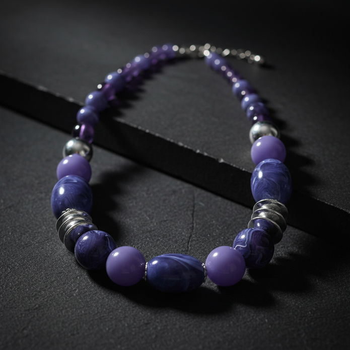 Shades of Purple & Silver Rescued Necklace dark moody background
