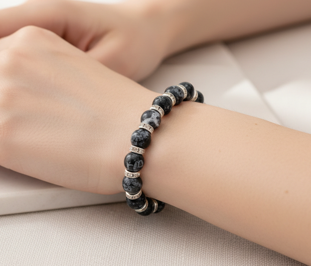 Black & Silver Bracelet on Model