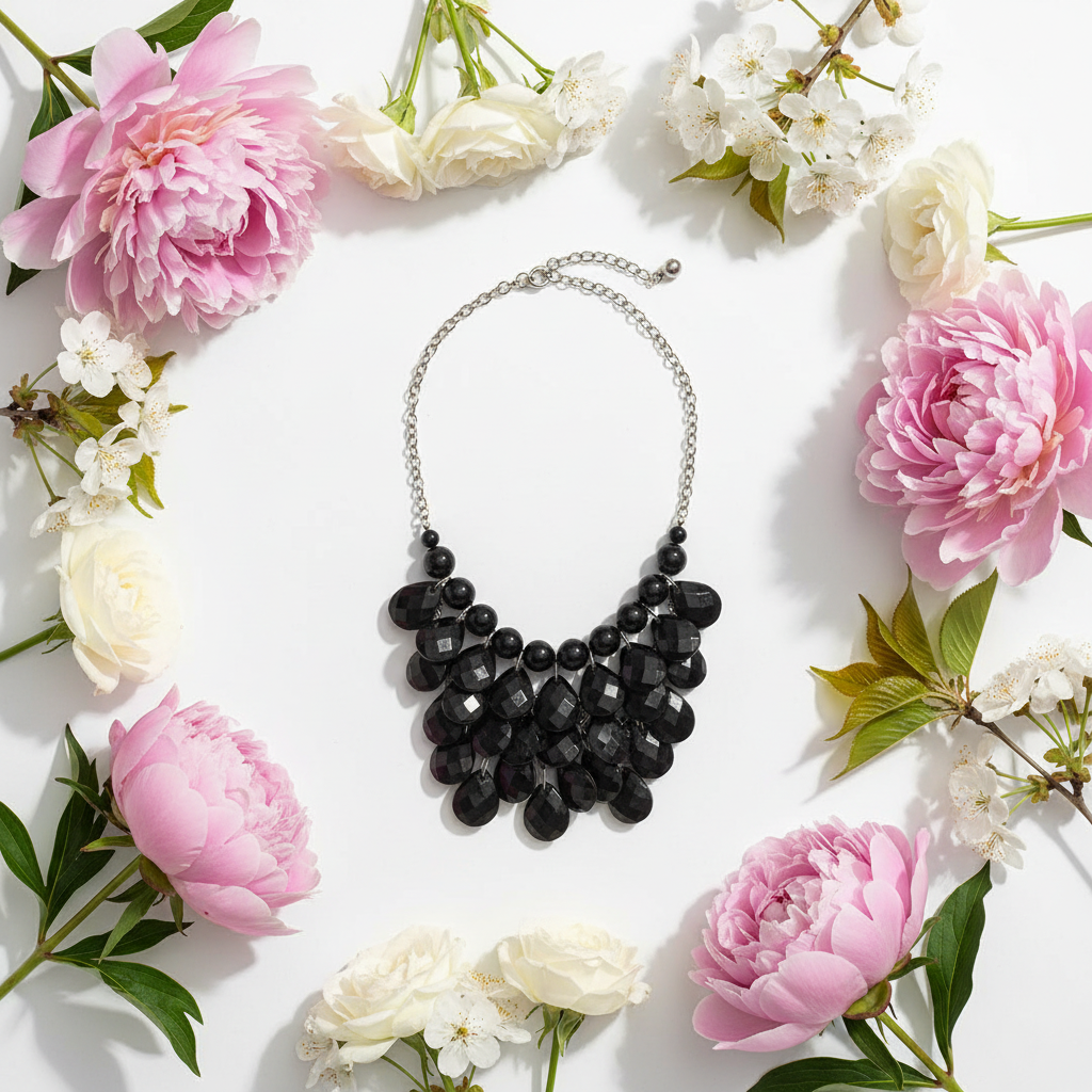 Black and Silver Cascading Necklace