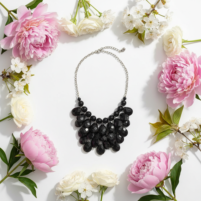 Black and Silver Cascading Necklace