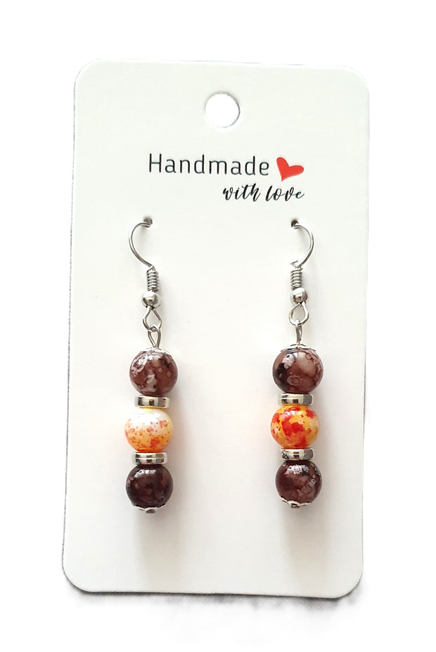 Brown Orange Beaded Earrings