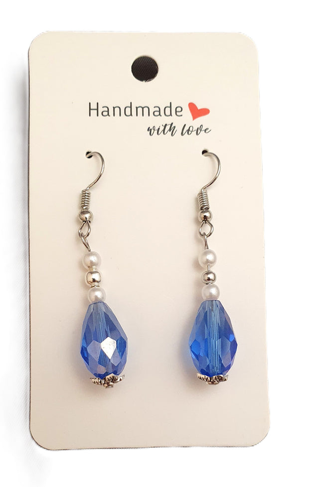 Classi Teardrop Blue Pierced Earrings