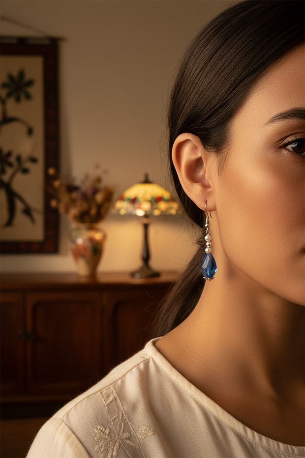 Classic Teardrop Blue Pierced Earrings