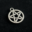 Close up detail of silver pentacle pendant