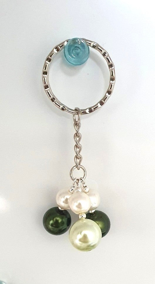 Dark Green and Pale Green Beaded Keyring