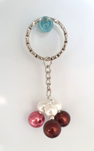 Dark Red and Pink Beaded Keyring