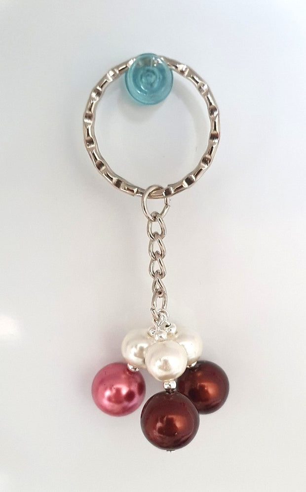 Dark Red and Pink Beaded Keyring