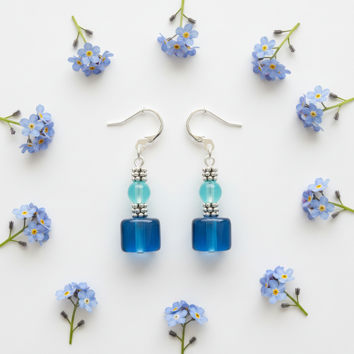 Flat lay with blue flowers