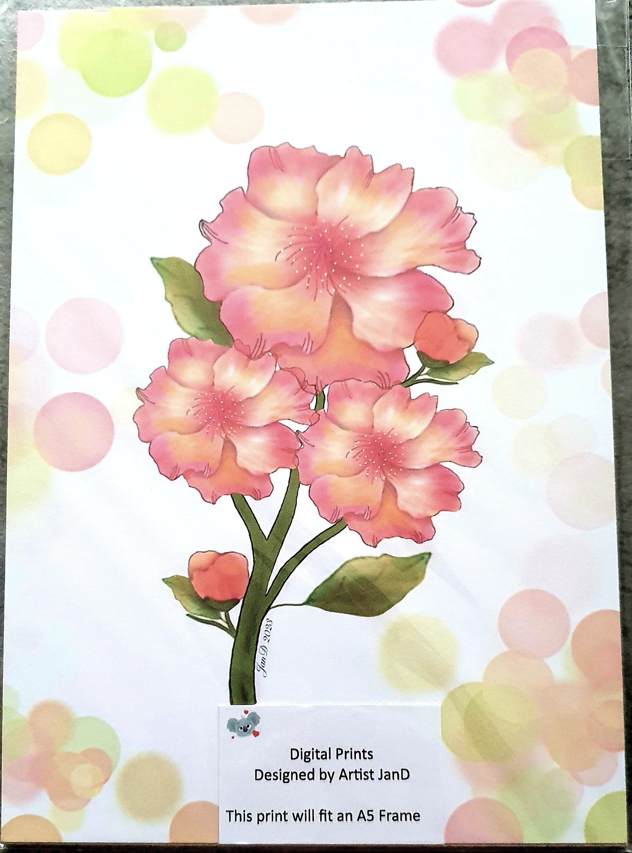 Floral Orange Digital Flowers Artwork A5