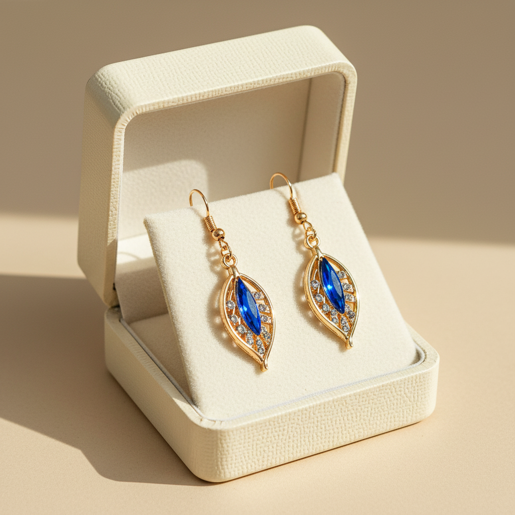 Handmade Gold Plated Blue-gem -Earrings - Arts Crafts Shack