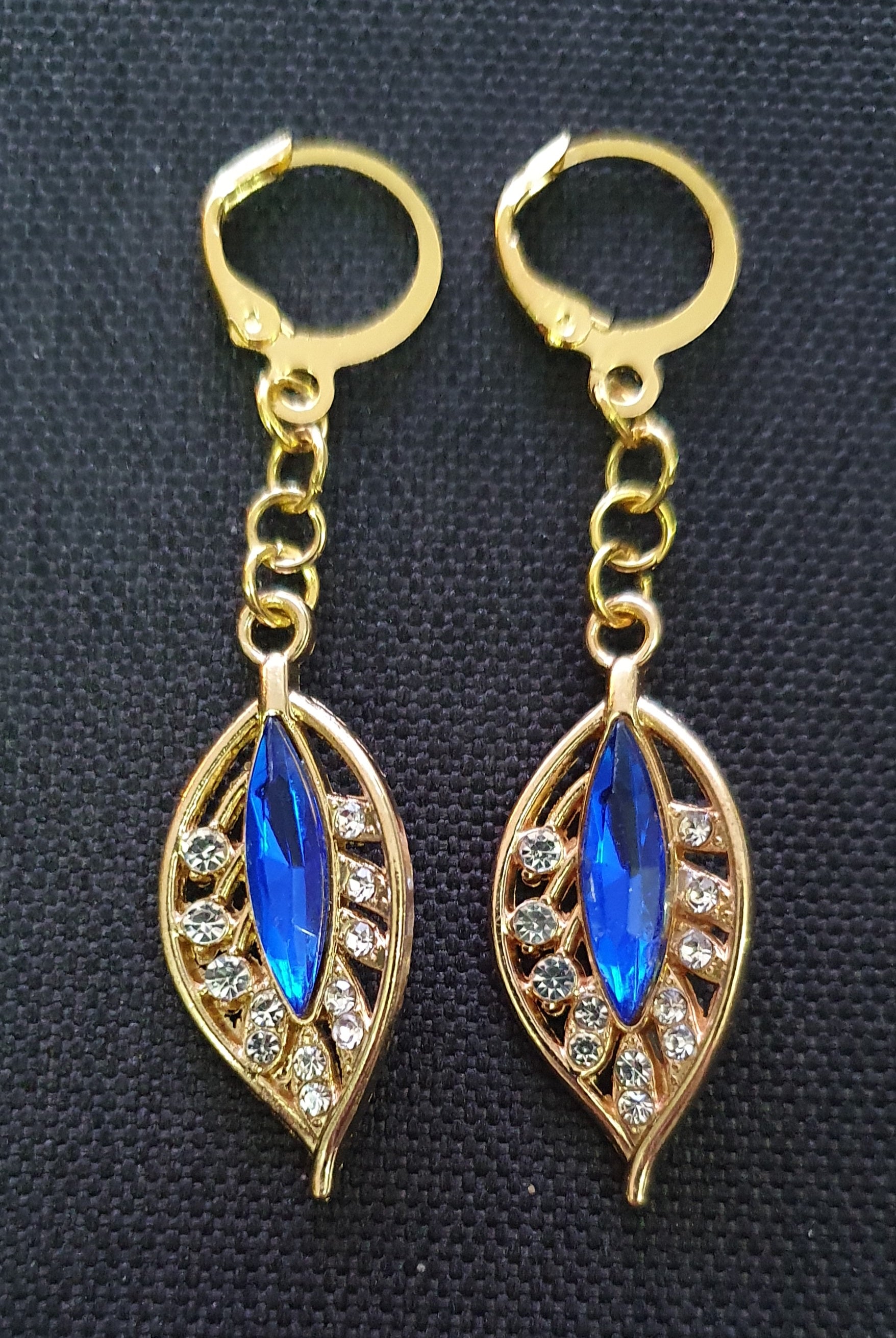 Gold Plated Earrings Blue Gem