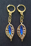Gold Plated Earrings Blue Gem