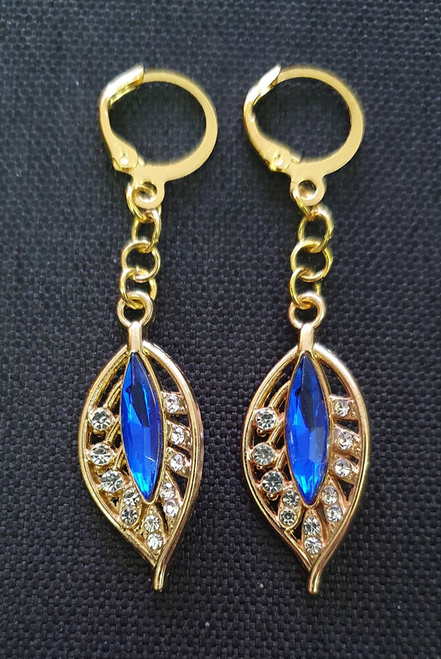 Gold Plated Earrings Blue Gem