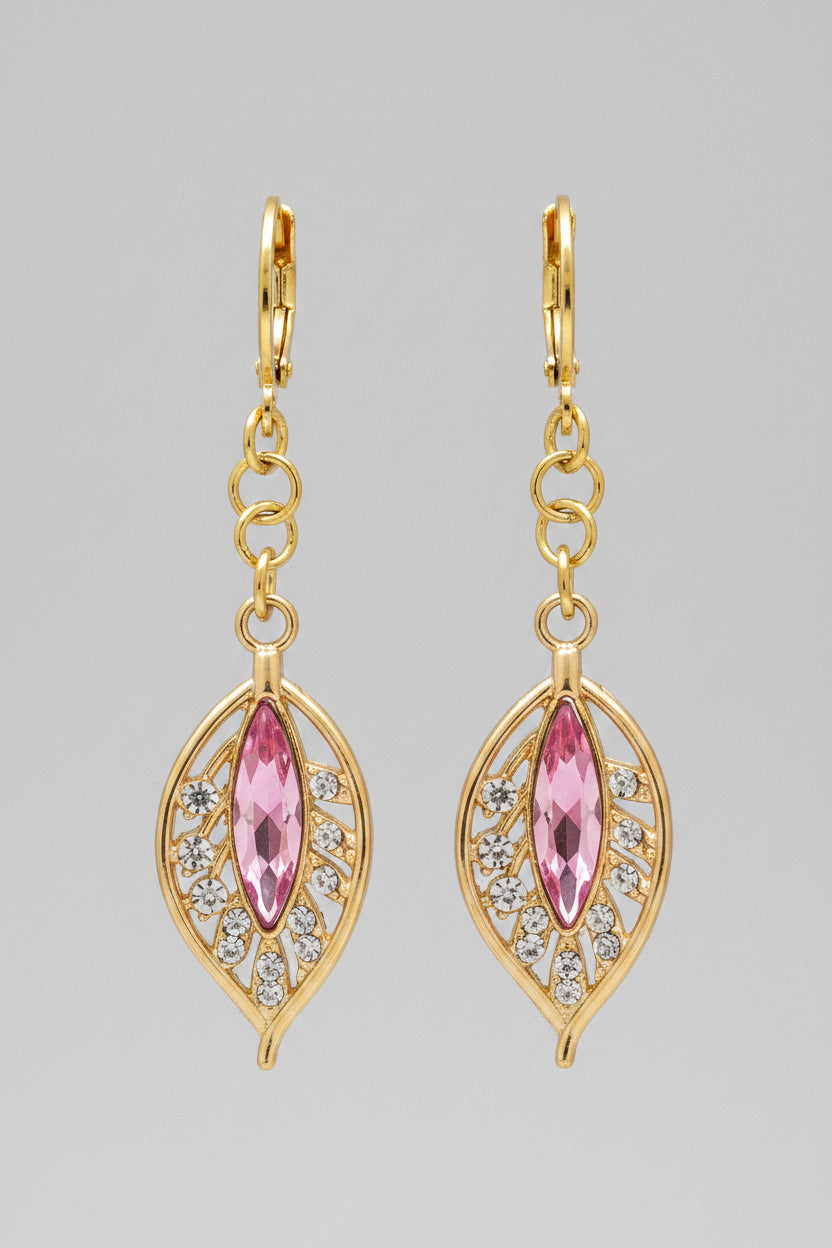 Gold Plated Earrings Pink Center