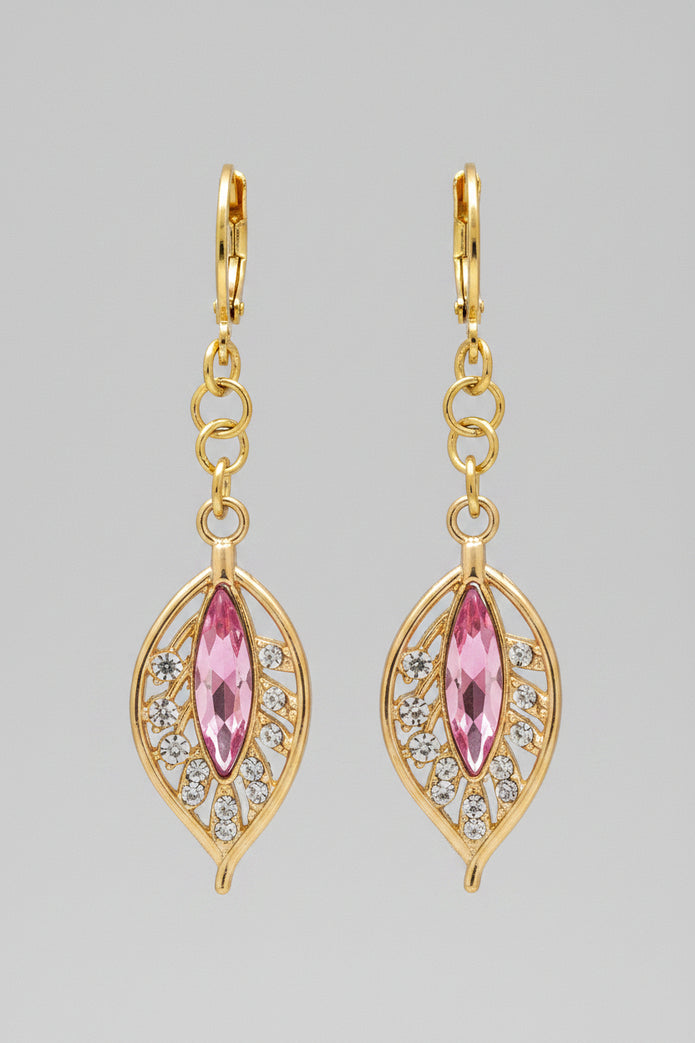 Gold Plated Earrings Pink Center