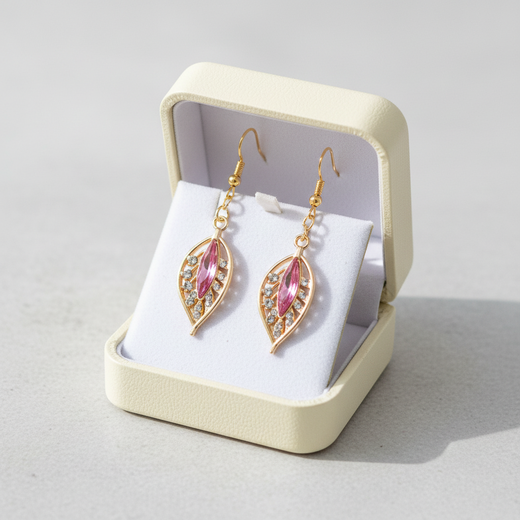 Handmade Gold Plated Pink earrings - Arts Crafts Shack