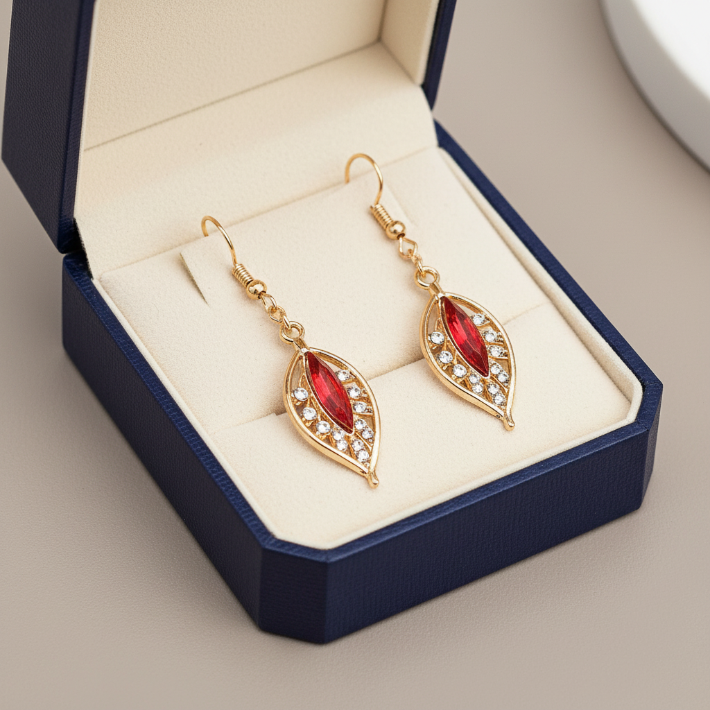 Handmade Gold Plated Red earrings - Arts Crafts Shack
