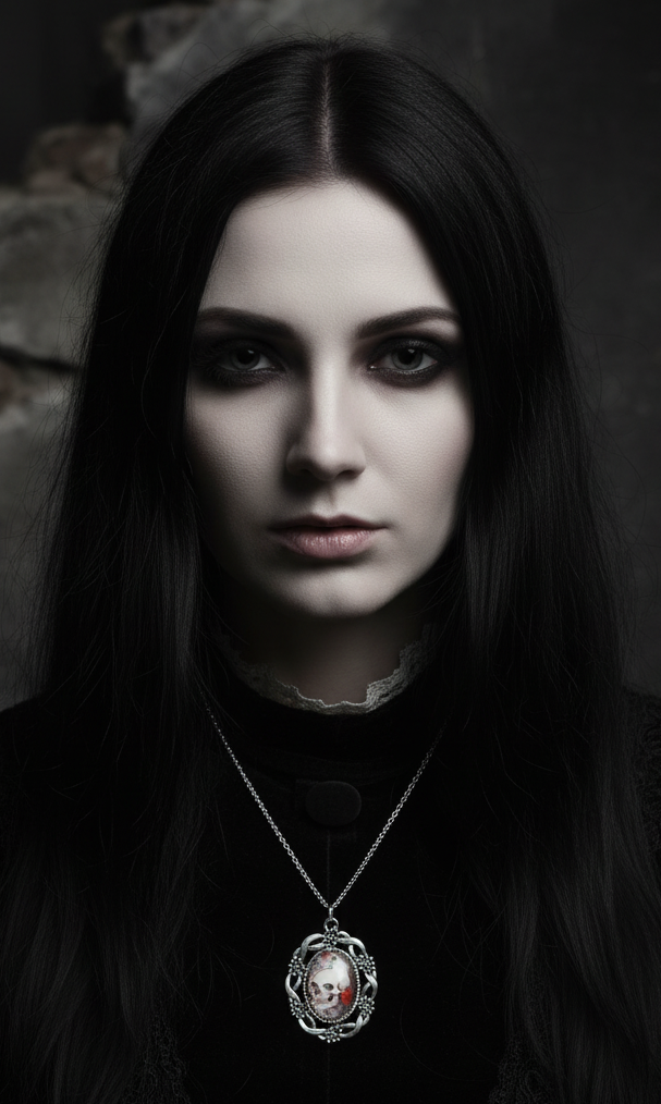 Gothic Skull Rose Cameo Pendant Necklace