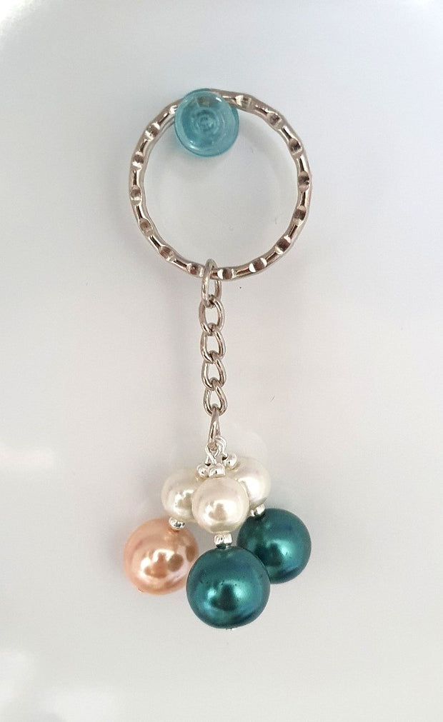 Green Cream Beaded Keyring