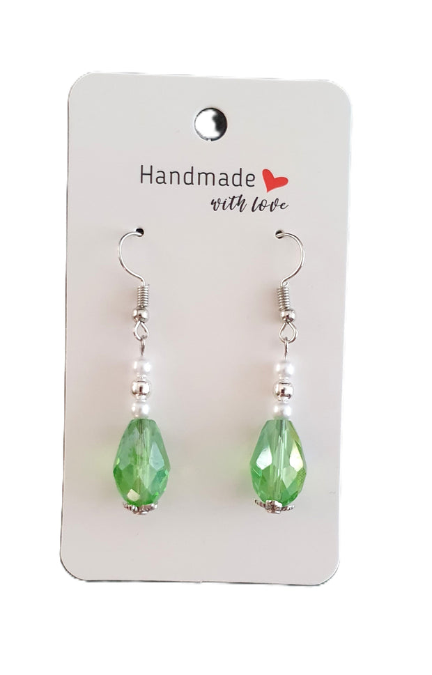 Green Silver Plated Crystal Earrings