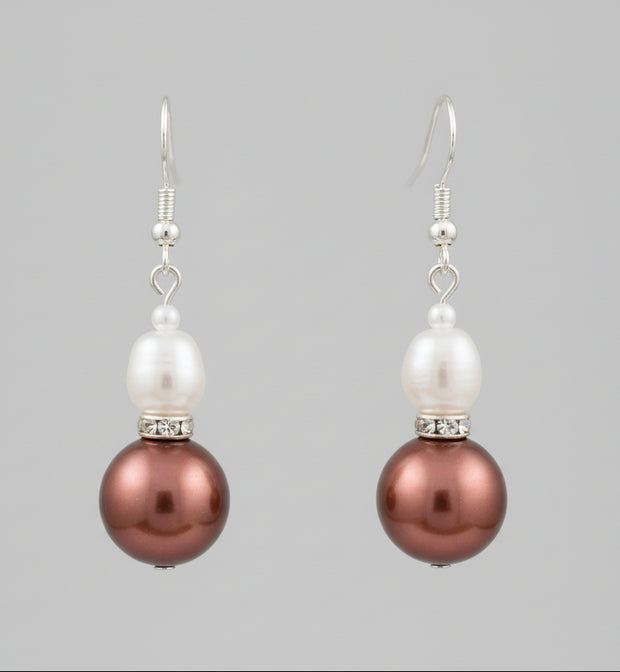 Handmade Silver Plated Brown Pearl Drop Earrings - Arts Crafts Shack