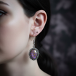 Gothic purple glass earrings worn lifestyle shot