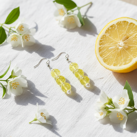 Lemon yellow crackle glass earrings