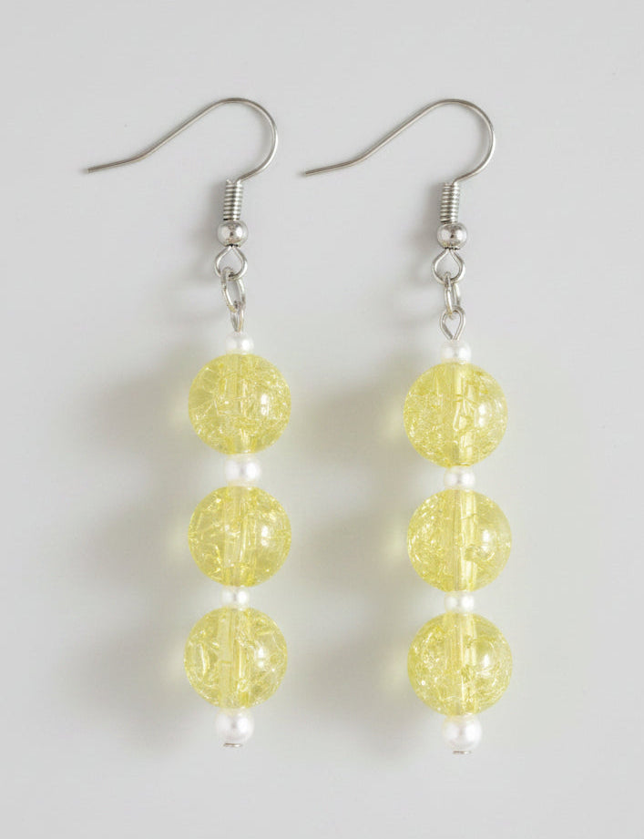 Lemon Crackle Glass Beaded Earrings