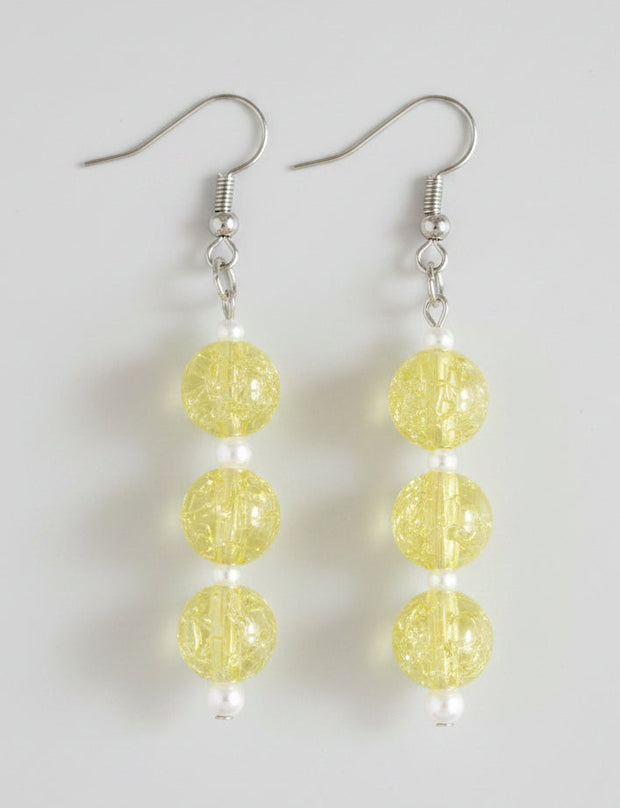 Lemon Crackle Glass Beaded Earrings
