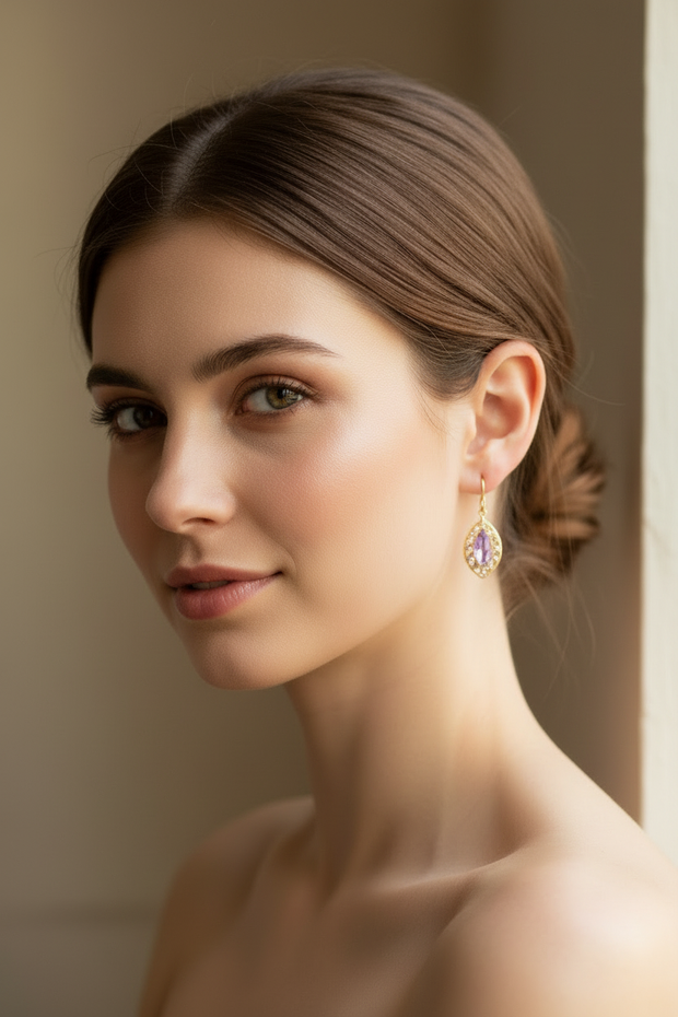 Handmade Lilac Gemstone, Gold Plated Earrings - Arts Crafts Shack