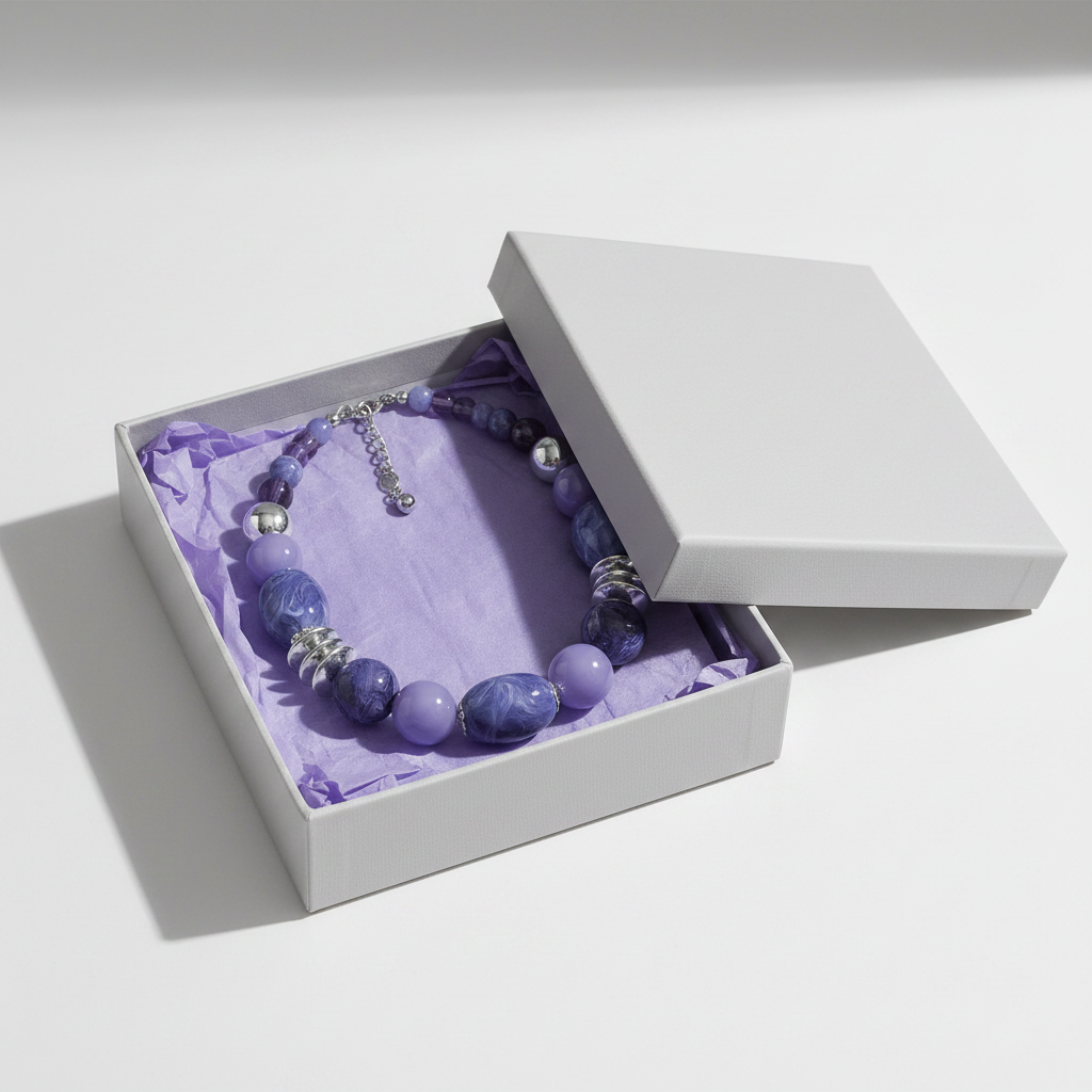 Shades of Purple & Silver Rescued Necklace in gift box