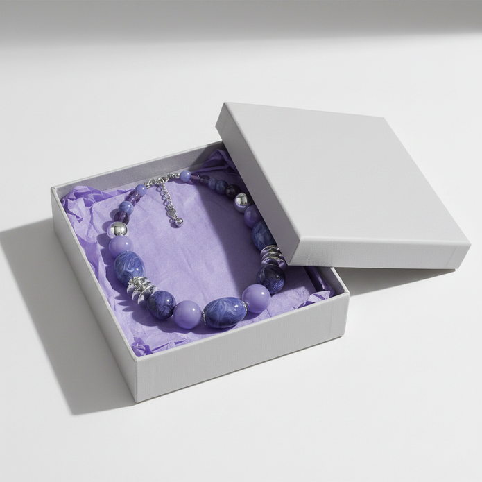 Shades of Purple & Silver Rescued Necklace in gift box