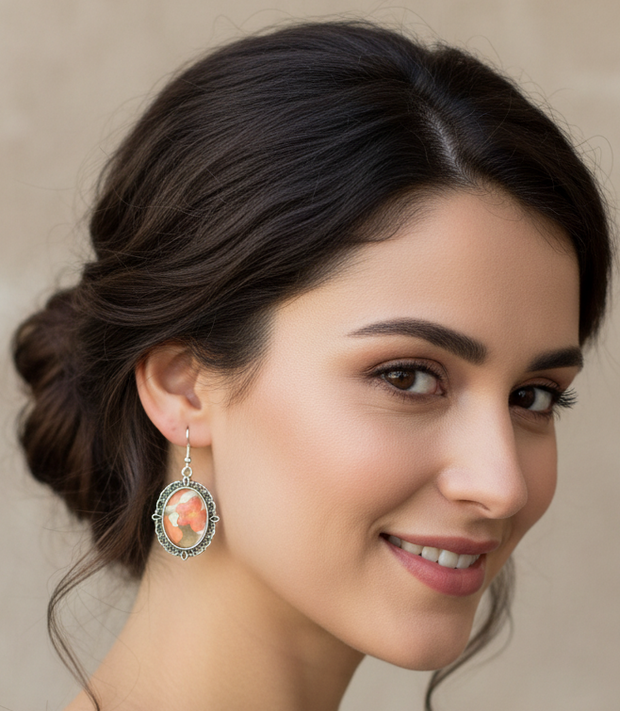 Orange Floral Oval Earrings