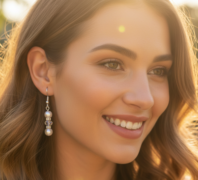 Pearl and crystal earrings