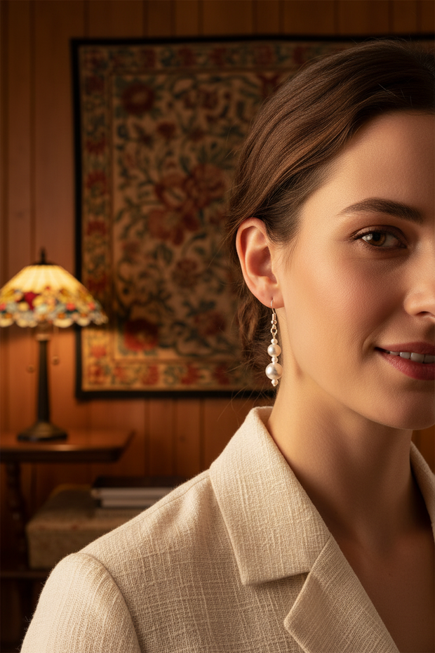 Pearl Coloured Pierced Drop Earrings
